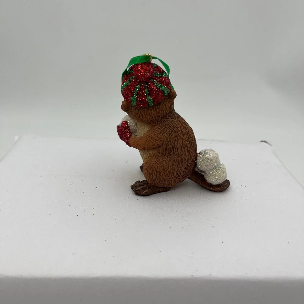 Danbury Mint Ornament Brown Beaver Glitter Snowball Christmas Holiday Decor